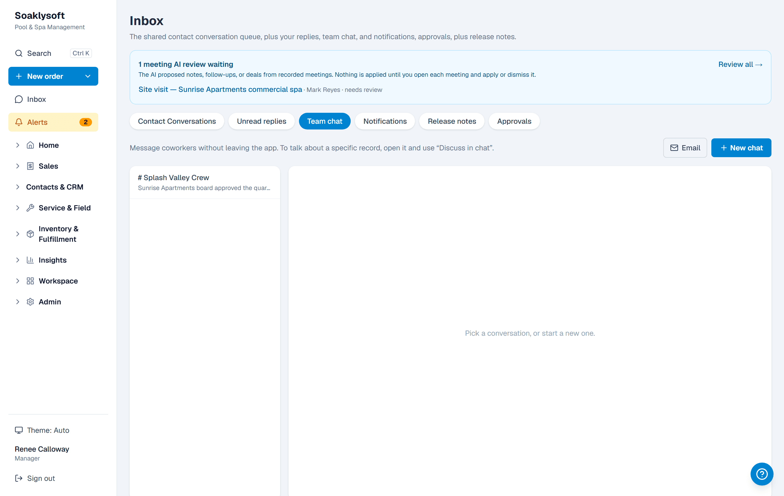 Team chat in the Inbox with channels and direct messages
